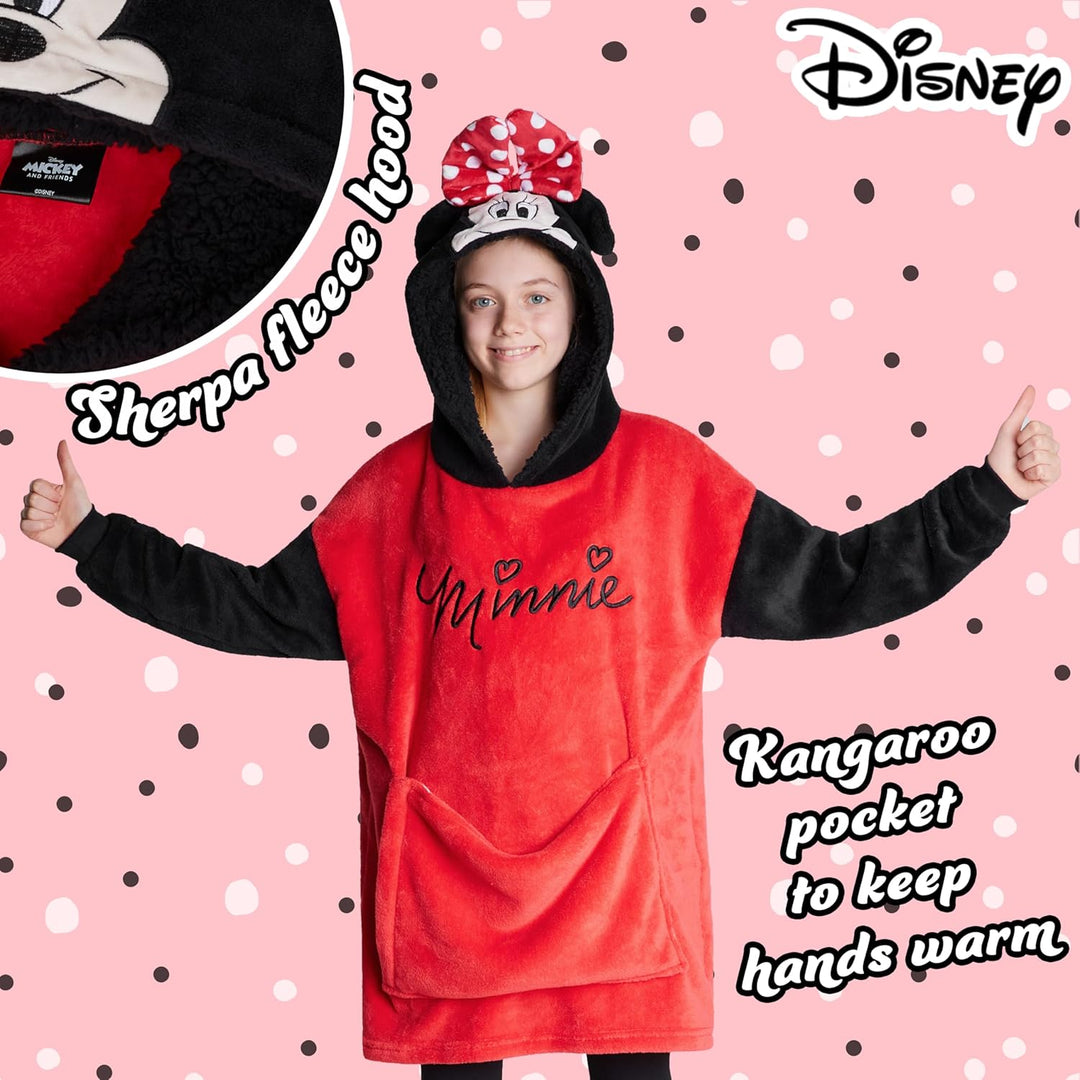 Disney Übergrosse Kapuzenpullover Mädchen 2-in-1 Kissen Hoodie, Sherpa-Kapuze & 3D-Ohren One Size -