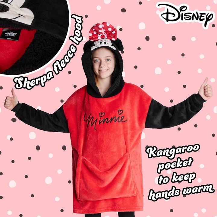 Disney Übergrosse Kapuzenpullover Mädchen 2-in-1 Kissen Hoodie, Sherpa-Kapuze & 3D-Ohren One Size -
