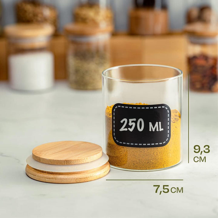 Praknu Gewürzbehälter 8er Set 250ml mit Etiketten und Stift zum Beschriften - Luftdicht - Spülmaschi