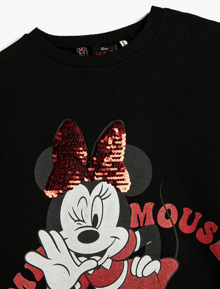 Koton Girls's Minnie Mouse Sweat Licenced Long Puff Sleeve Crew Neck Dress 9-10 Jahre 999 (Black), 9