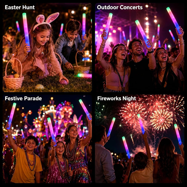 10 LED Schaumstoff Leuchtstäbe, 3 Modi Farbwechsel blinkend, Glow Sticks im Dunkeln, wiederaufladbar