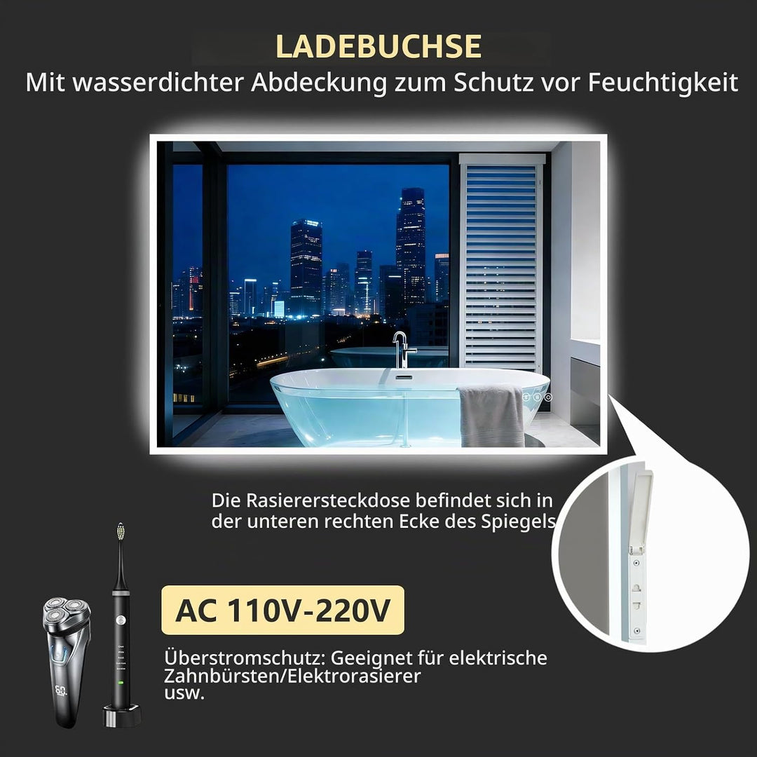 100x70cm LED Spiegel Bad Mit Bluetooth, Badezimmerspiegel Mit Licht, Badspiegel Badezimmer mit Defog