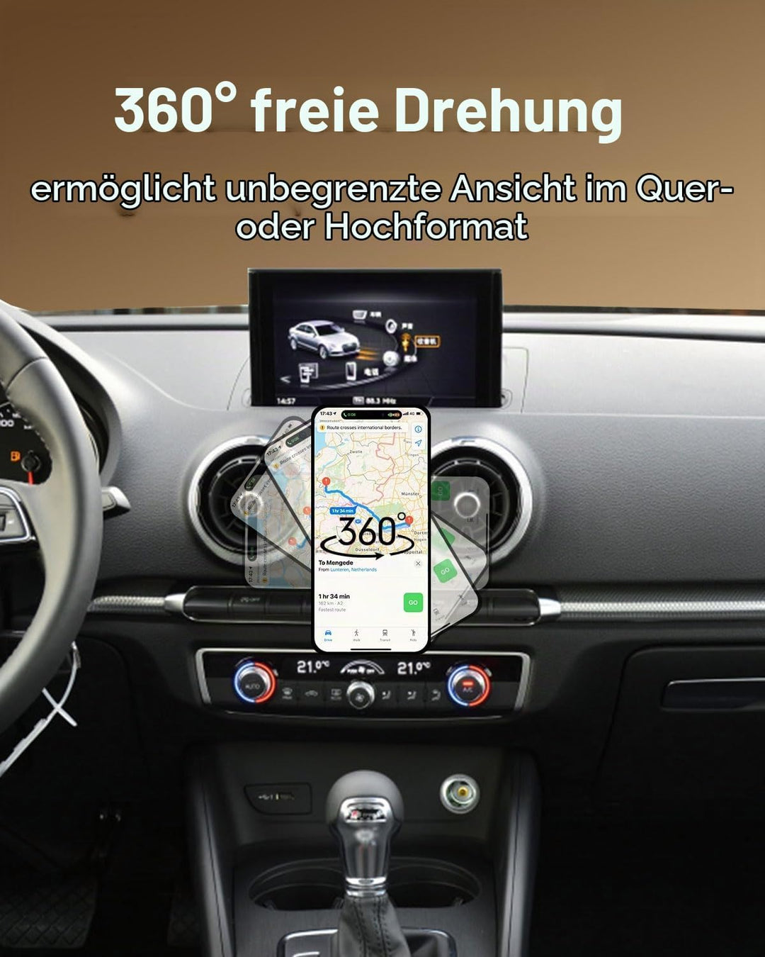 Magnet Handyhalterung kompatibel mit Audi A3 8V 2013-2019, für Magsafe, 360 Grad KFZ Lüftungsschlitz