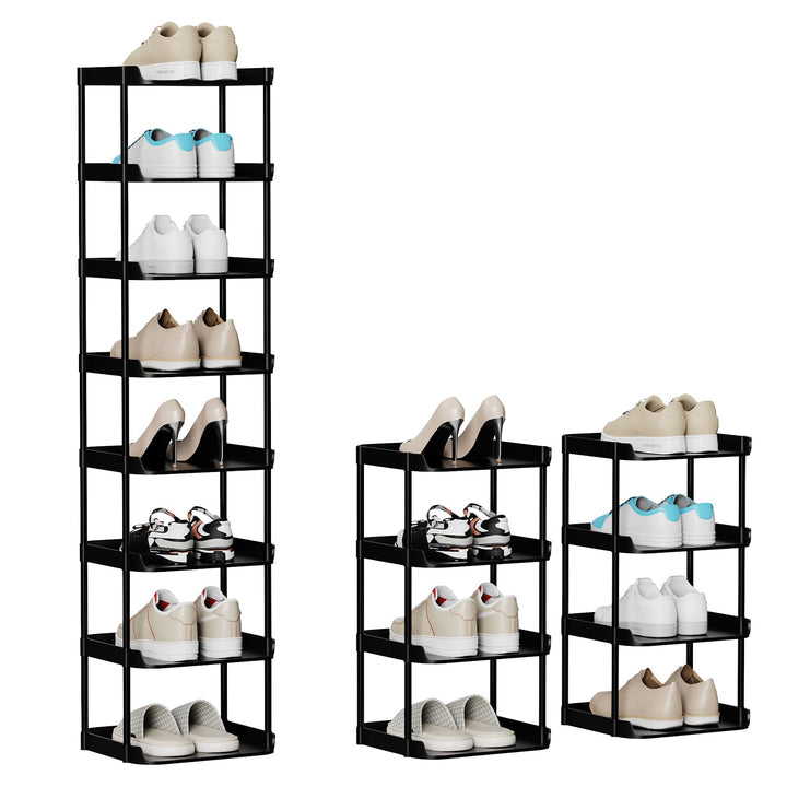 8 Ebenen Schuhregal Schmal und Hoch, Vertikales Schuhregale Stapelbar, Kleines Regal Platzsparend, E