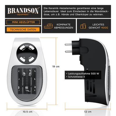 CSL - Steckdosen Heizlüfter mit Fernbedienung - Mini Keramik Heizung mit Thermostat - Lüfter 500W -