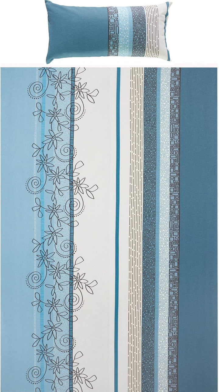 Erwin Müller Bettwäsche, Bettgarnitur Fein-Biber Blumen 4-TLG Sparpaket hellblau-weiss Grösse 155x22