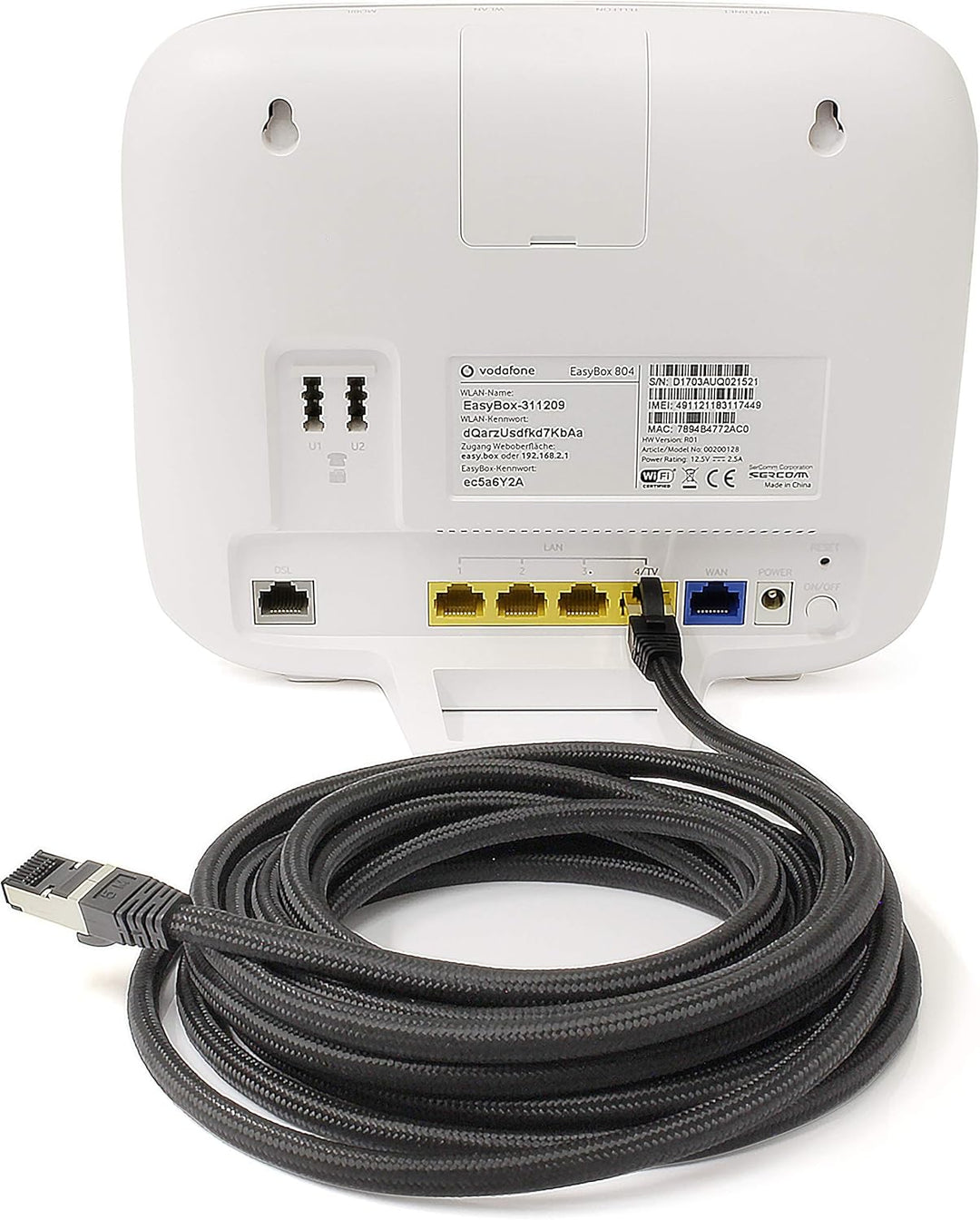 1aTTack.de 5m - Black Cotton CAT 6a Patchkabel Schwarz - 5 Stück Netzwerkkabel Stoff Baumwollmantel