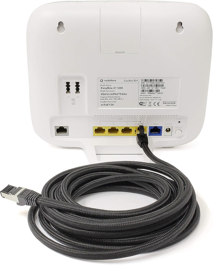 1aTTack.de 5m - Black Cotton CAT 6a Patchkabel Schwarz - 5 Stück Netzwerkkabel Stoff Baumwollmantel