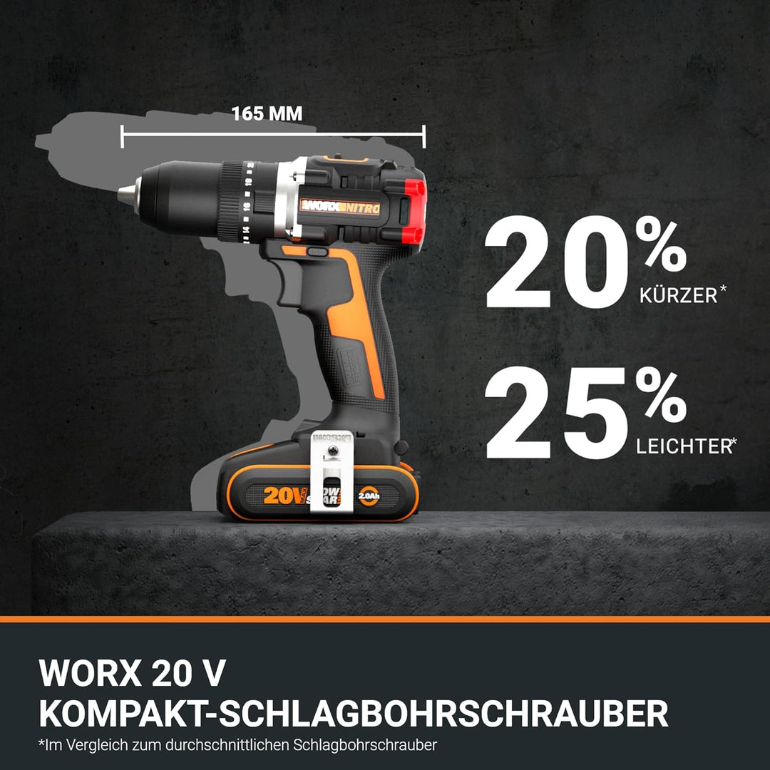 WORX Nitro WX355.9 Profi Akku Schlagbohrschrauber – bürstenloser Motor – 55Nm, Schlagzahl 33600/min,