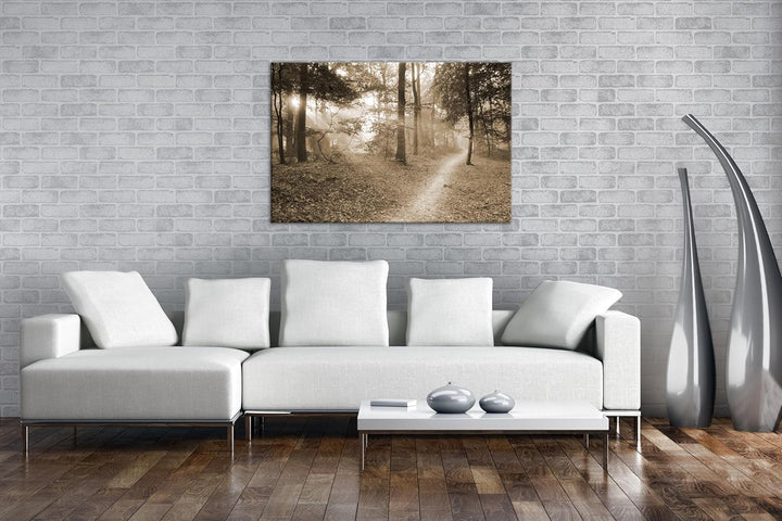 deyoli ruhiger Waldweg Format:90x60 cm Effekt: Sepia als Leinwandbild, Motiv fertig gerahmt auf Echt