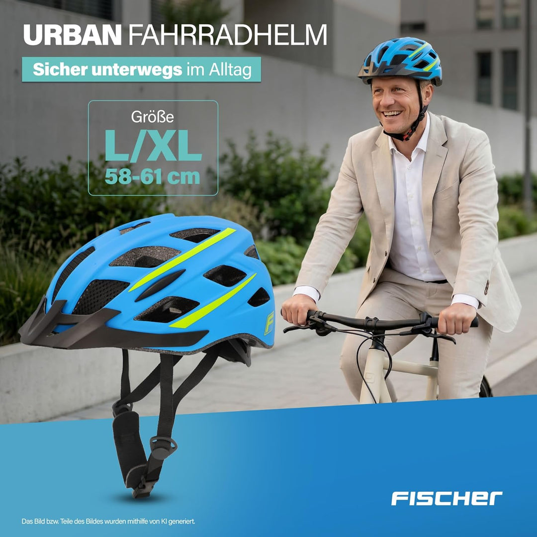 FISCHER Unisex – Erwachsene Urban Lano Fahrradhelm L/XL, 58-61 cm Blau-Gelb, L/XL, 58-61 cm Blau-Gel