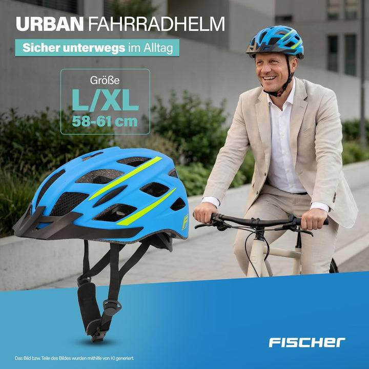 FISCHER Unisex – Erwachsene Urban Lano Fahrradhelm L/XL, 58-61 cm Blau-Gelb, L/XL, 58-61 cm Blau-Gel