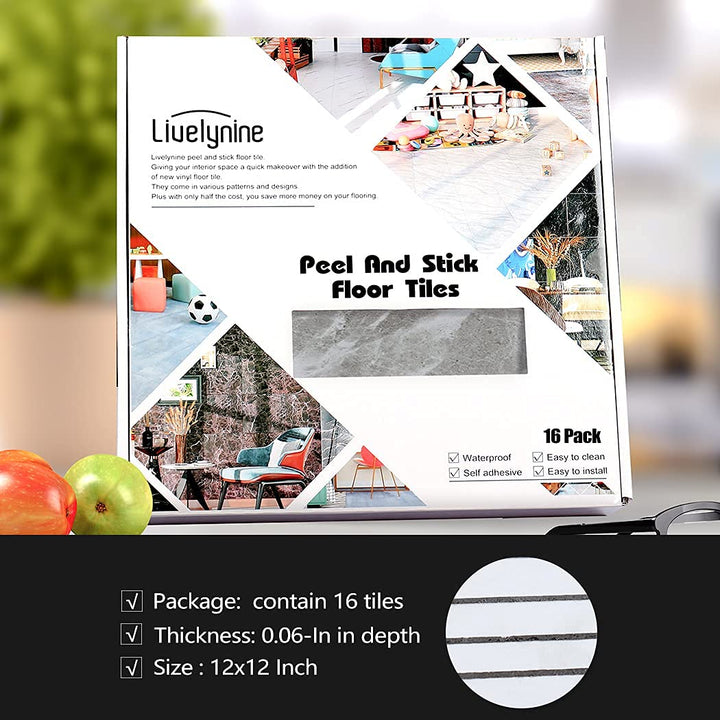 Livelynine 16 Fliesen Vinylboden Selbstklebend Bad Bodenfliesen Selbstklebend Küche 30x30 Wasserdich