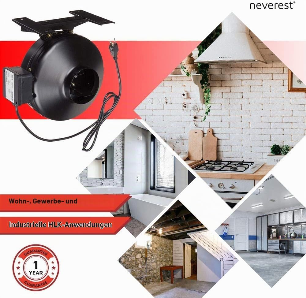 neverest RV-B Rohrventilator 125mm Profi Ventilator Robust Leistungsstark Radiallüfter 230V/220V mit