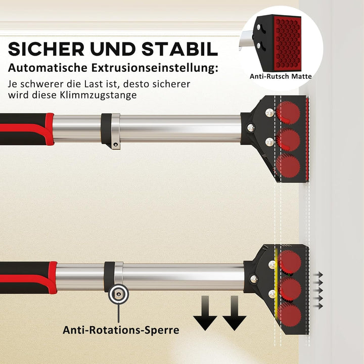 SPORTNOW Klimmzugstange, Verstellbar Türrahmen, Rutschfest Türreck Wandmontage, Pull Up Bar für Fitn