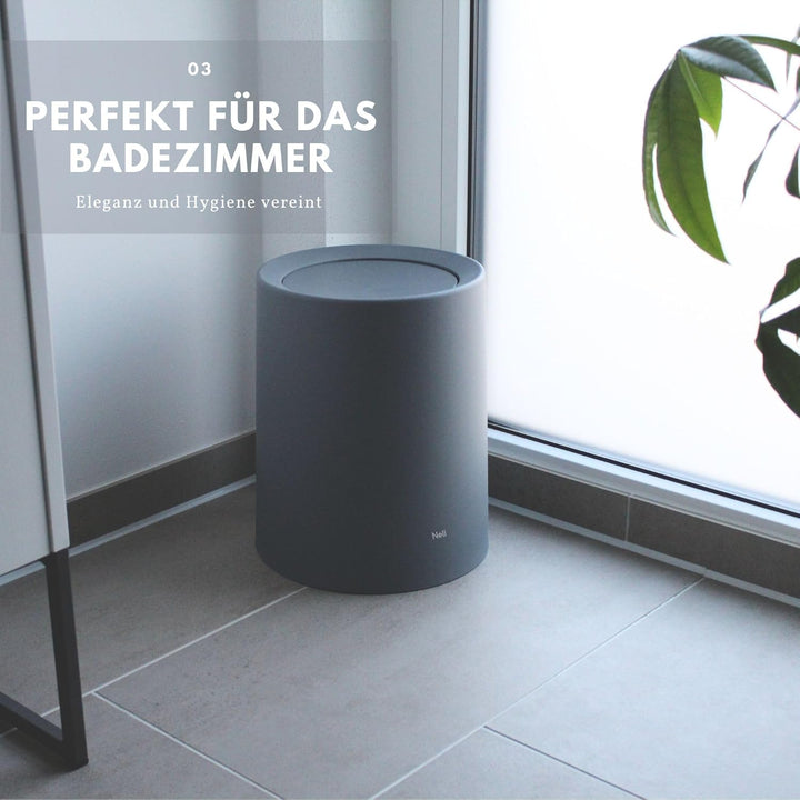 Nell 12L Mülleimer Büro Grau Matt mit Schwingdeckel – Perfekt für Büro, Küche und Wohnzimmer, Vielse