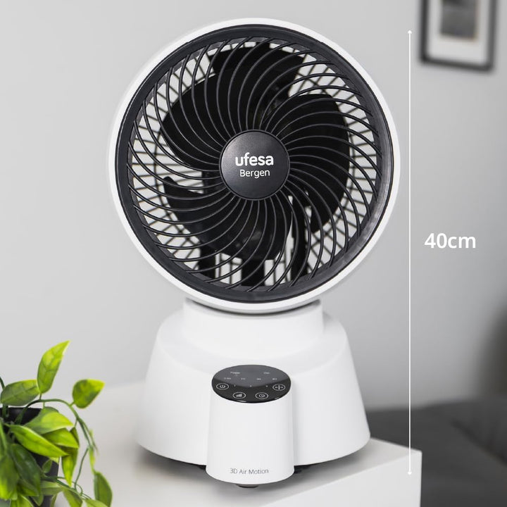 Ufesa Tischventilator Bergen, 40W, mit 3D-Luftzirkulationstechnologie, 6 Geschwindigkeiten, 60º/90º