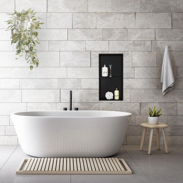 LuxeBath Wandnische Doppel aus Edelstahl, 30x60x10cm, Schwarz, Duschnische mit Rahmen, Einbauregal,