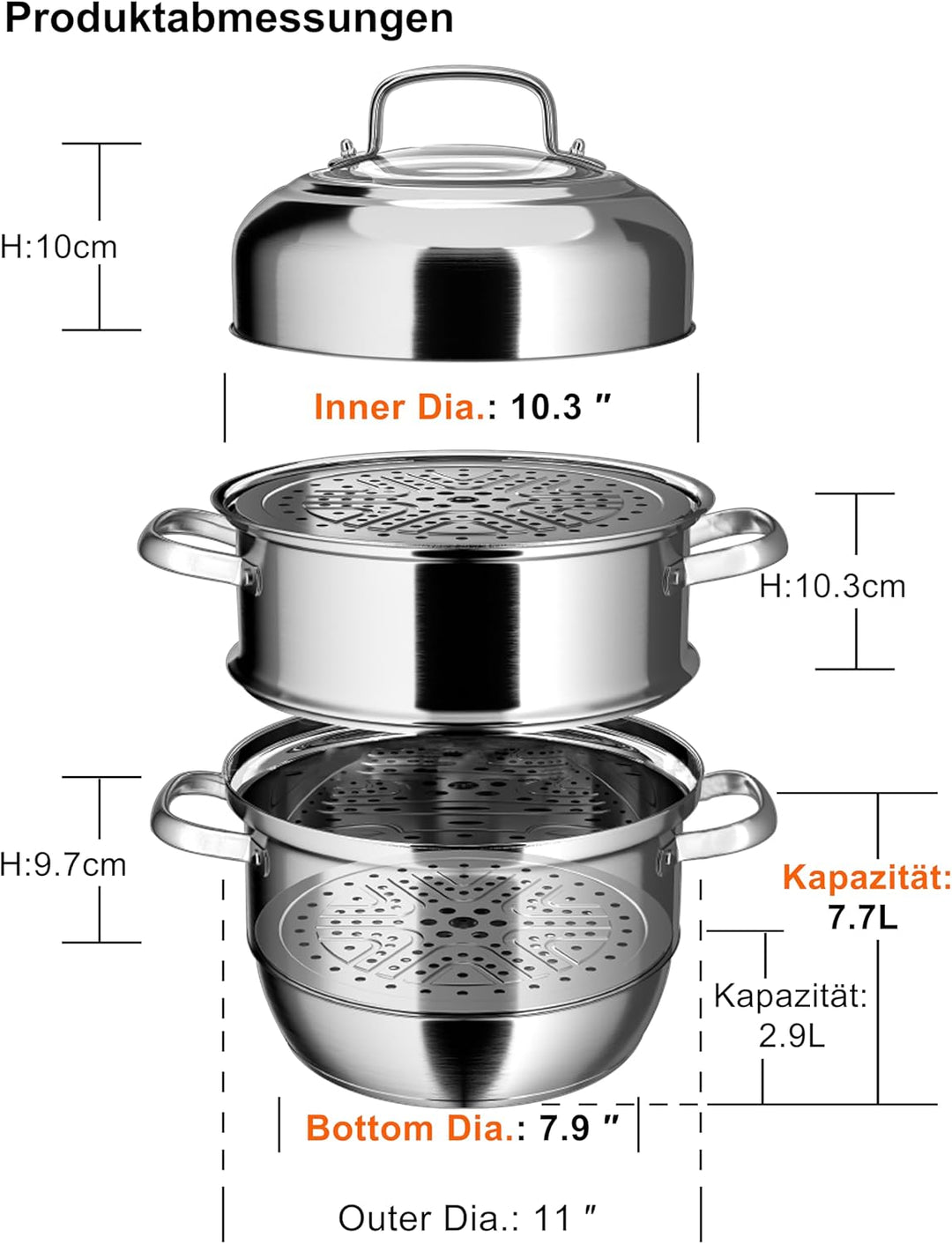 Dampfgarer Topf Induktion VENTION, Dampfkocher 28 cm, Dampftopf Gross 28cm, 28cm