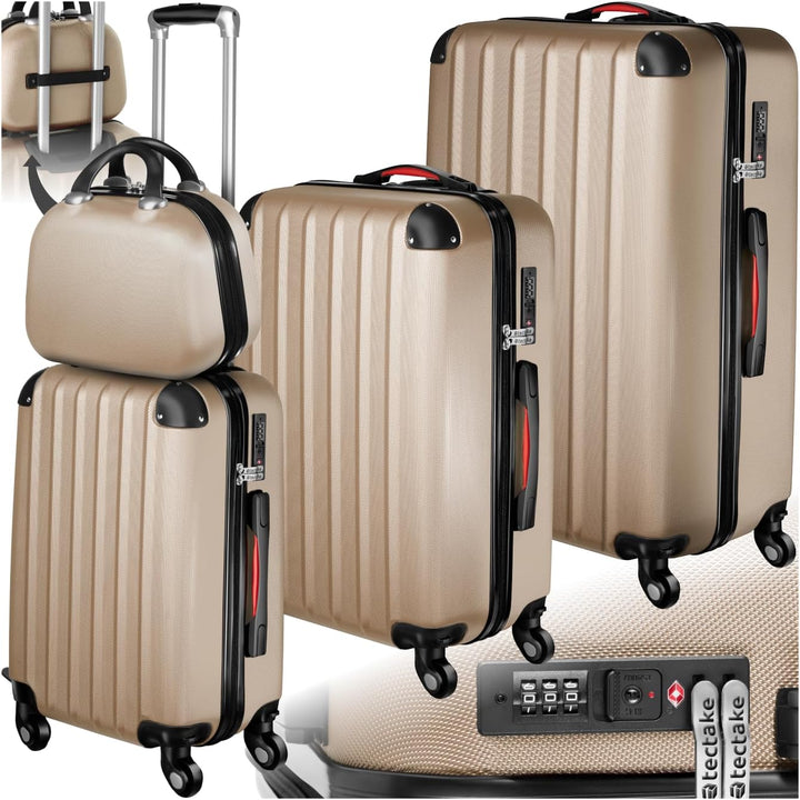 tectake 800763 Kofferset 4-TLG, robuste Hartschalenkoffer, abnehmbare Rollen 360°, ineinander stapel