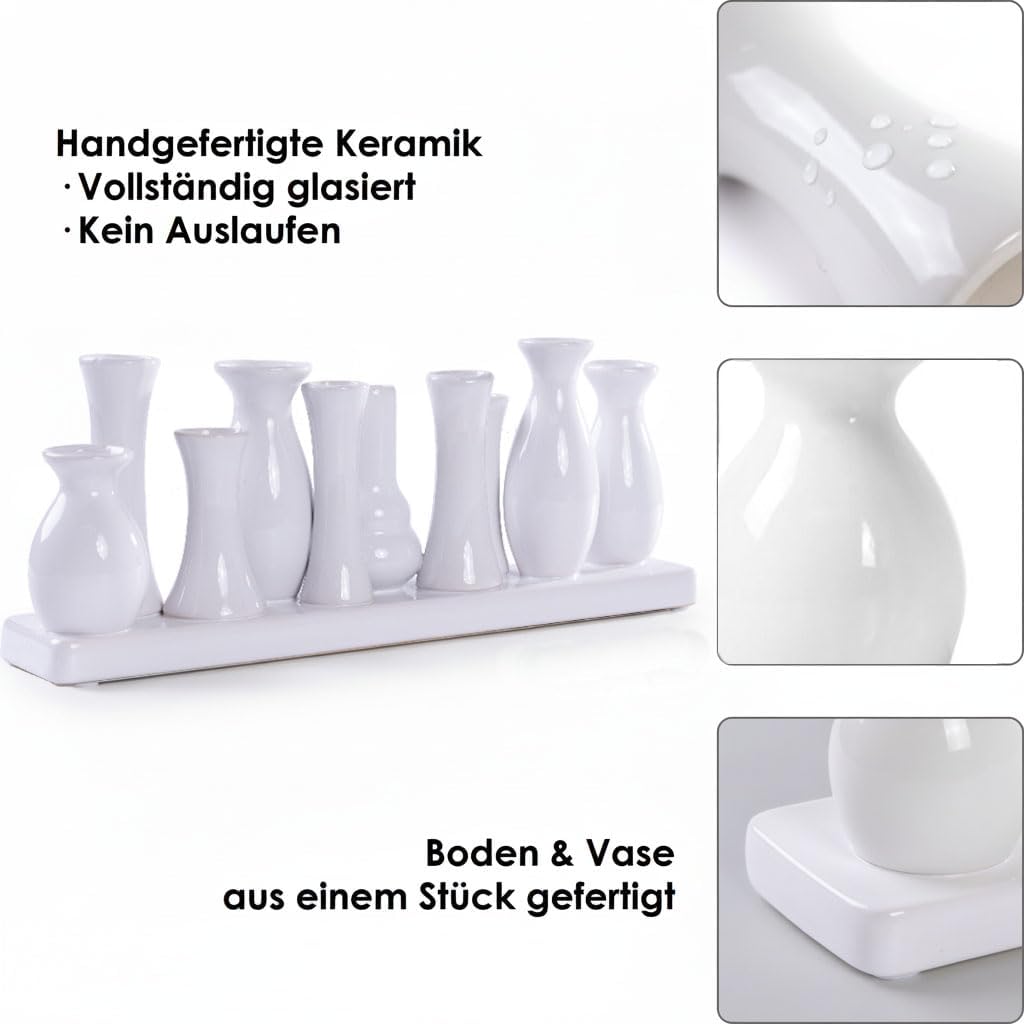 Jinfa Handgefertigte kleine Keramik Deko Blumenvasen Set aus 10 Vasen in weiss 10 Vasen Weiss