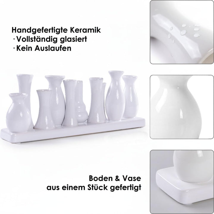 Jinfa Handgefertigte kleine Keramik Deko Blumenvasen Set aus 10 Vasen in weiss 10 Vasen Weiss