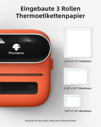 Phomemo M220 Bluetooth Etikettendrucker, Tragbarer Thermo Beschriftungsgerät, Upgrade 3 Zoll Labeldr