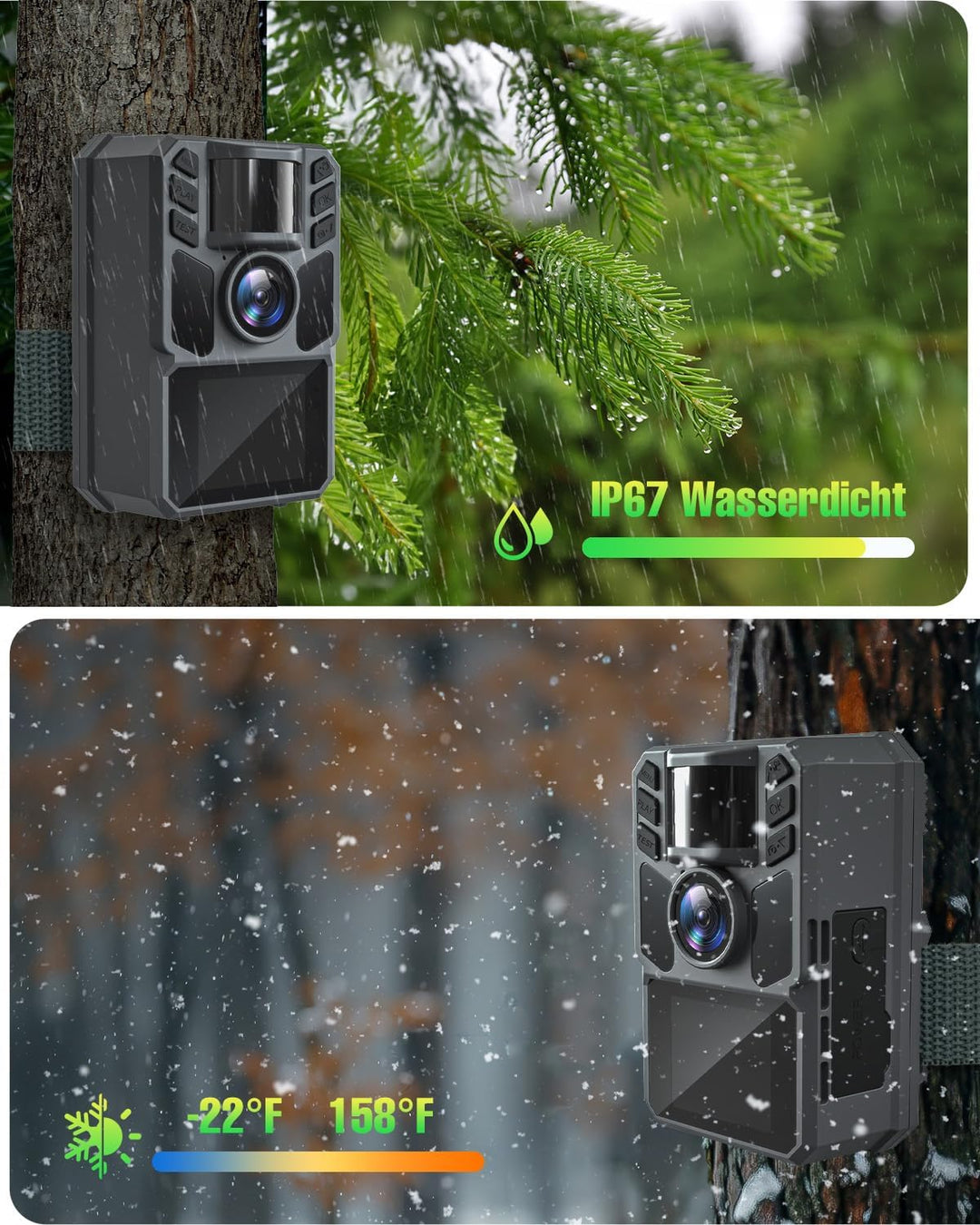 4K 64MP Wildkamera Solar, Eingebaute 5000mAh Lithium-Batterie, 0.2s Auslöser Bewegungsaktiviert, Wil