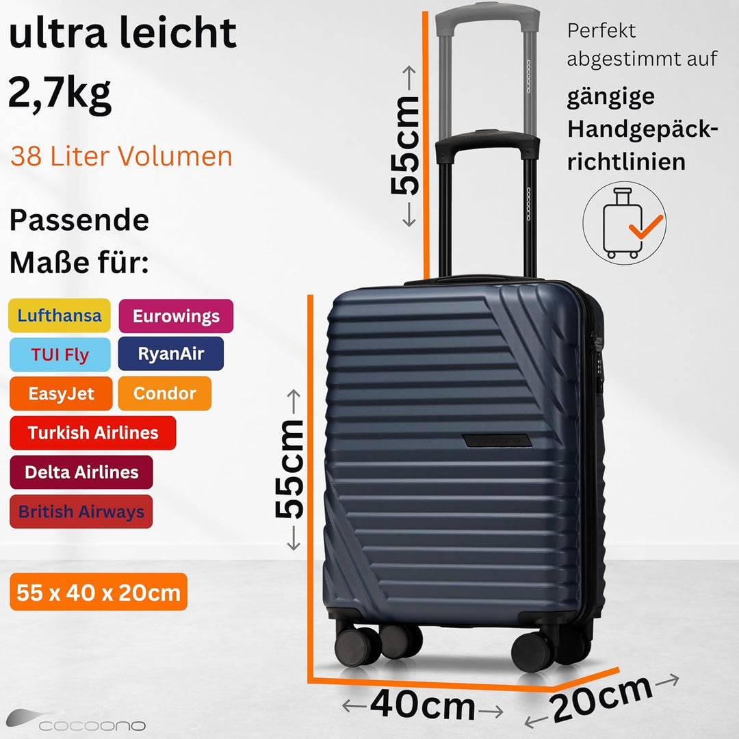 Cocoono Premium Handgepäck Koffer 55x40x20cm - passend für Ryanair, Lufthansa, Eurowings und co. I 3