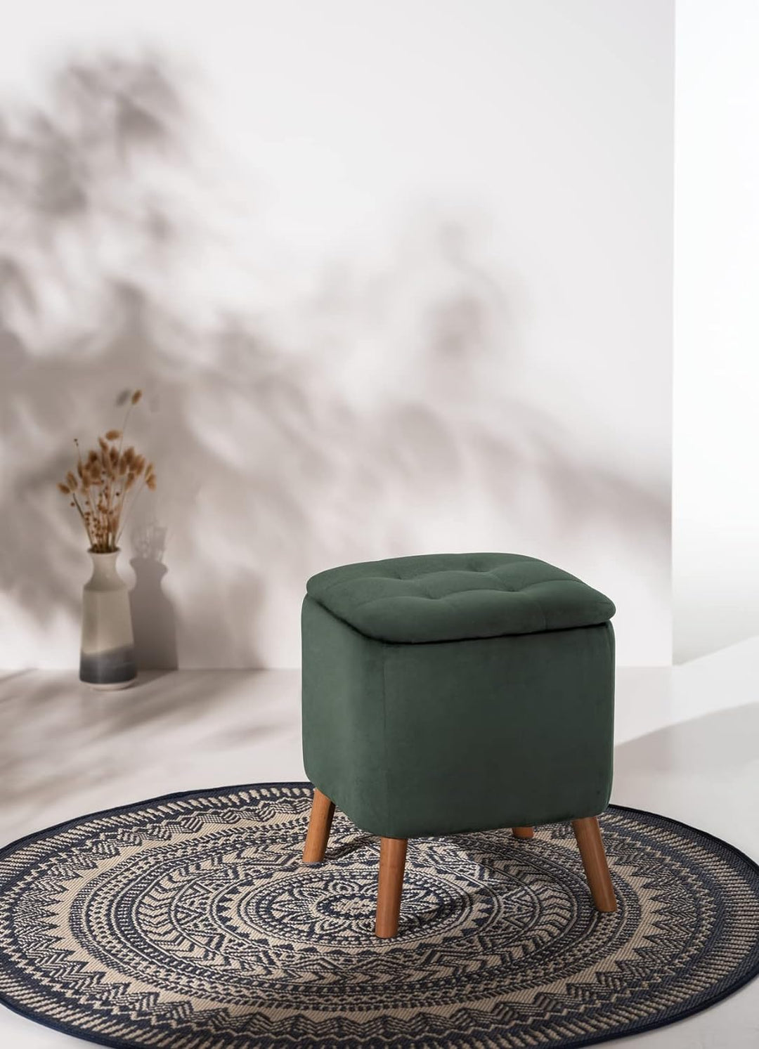 WENKO Hocker mit Stauraum grün [Edles Design] Sitzhocker mit Stauraum - Fusshocker mit stabilen Holz