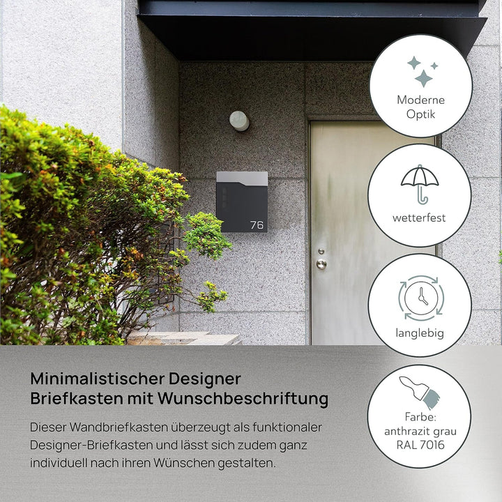 Briefkasten anthrazit RAL 7016 mit Beschriftung - individualisierbarer Design-Briefkasten aus pulver