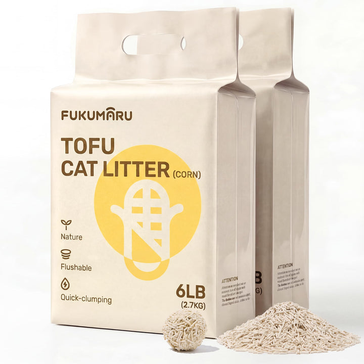 FUKUMARU Tofu Katzenstreu 5.4kg, Klumpstreu für Katzen, Gemischtes Maispellets, Staubfrei und Leicht