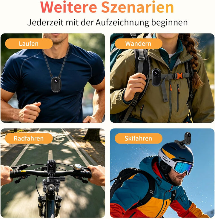 Action Camera 2K, Mini BodyCam Körperkamera 120° Weitwinkel Magnetische mit Display ActionCam für PO