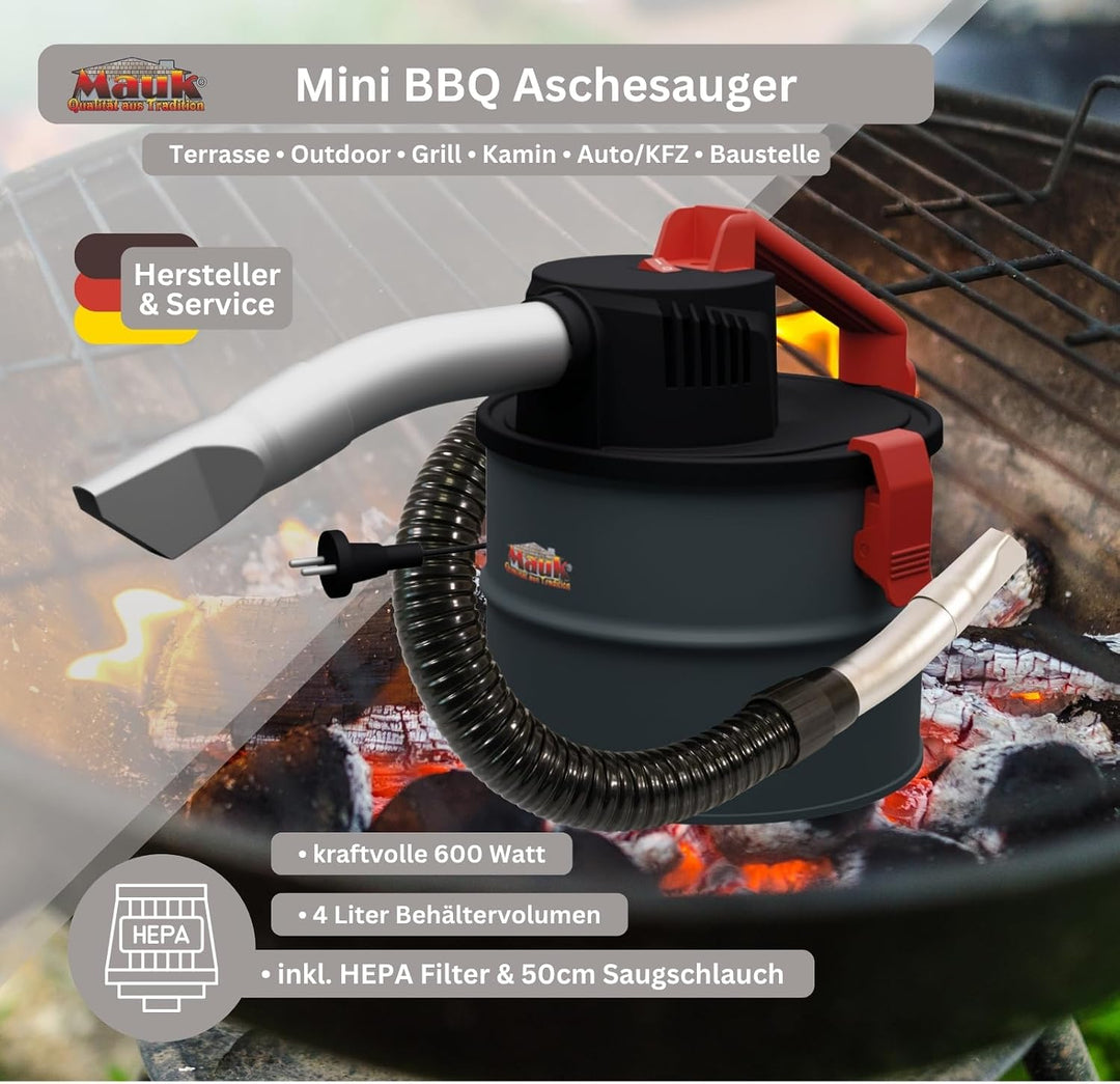 Mauk® Pelletofen Kamin &amp; BBQ Holzkohle Aschesauger &amp; Grillgebläse Feuerbalg - 4 Liter Nass/Trocken H