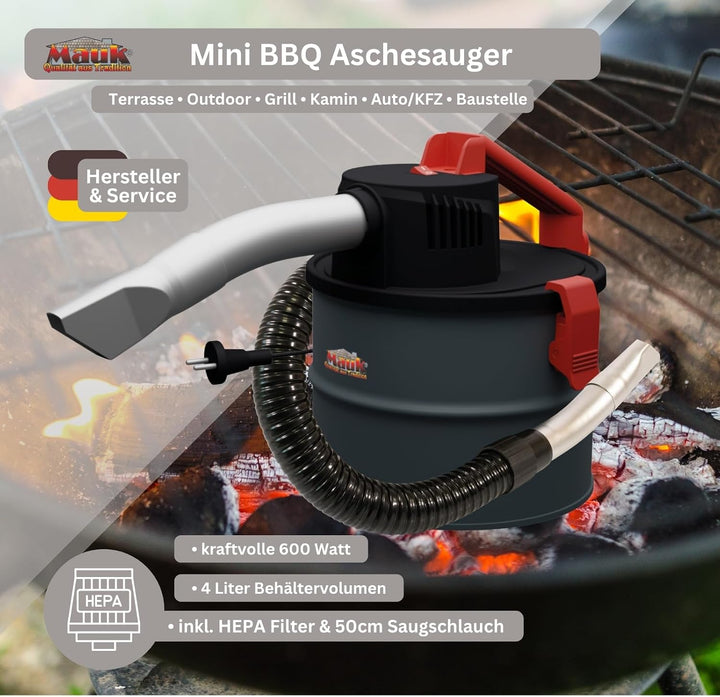 Mauk® Pelletofen Kamin &amp; BBQ Holzkohle Aschesauger &amp; Grillgebläse Feuerbalg - 4 Liter Nass/Trocken H