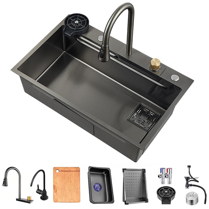 Küchenspüle, Edelstahl-Wasserfall-Küchenspülen-Set, Waschen, Abtropfen Und Schneiden, 3-in-1-Waschbe