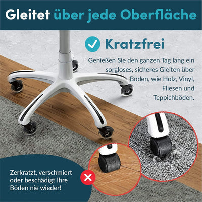 Bürostuhl Rollen 5er-Set, Schaftgrösse 11X22mm, Bürostuhl-Räder Ersatzrollen für Teppich und Parkett
