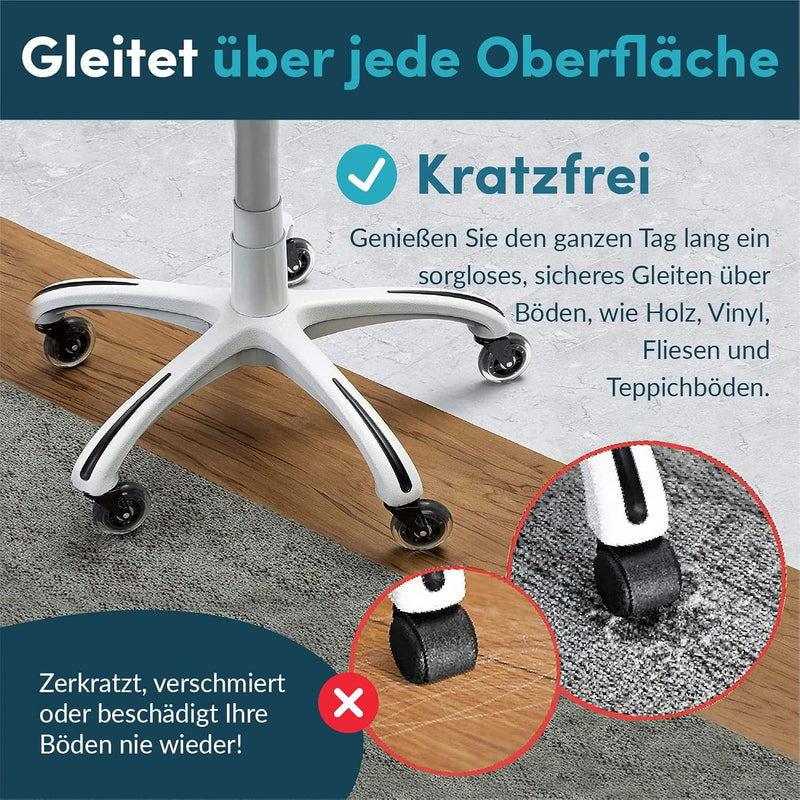 Bürostuhl Rollen 5er-Set, Schaftgrösse 11X22mm, Bürostuhl-Räder Ersatzrollen für Teppich und Parkett