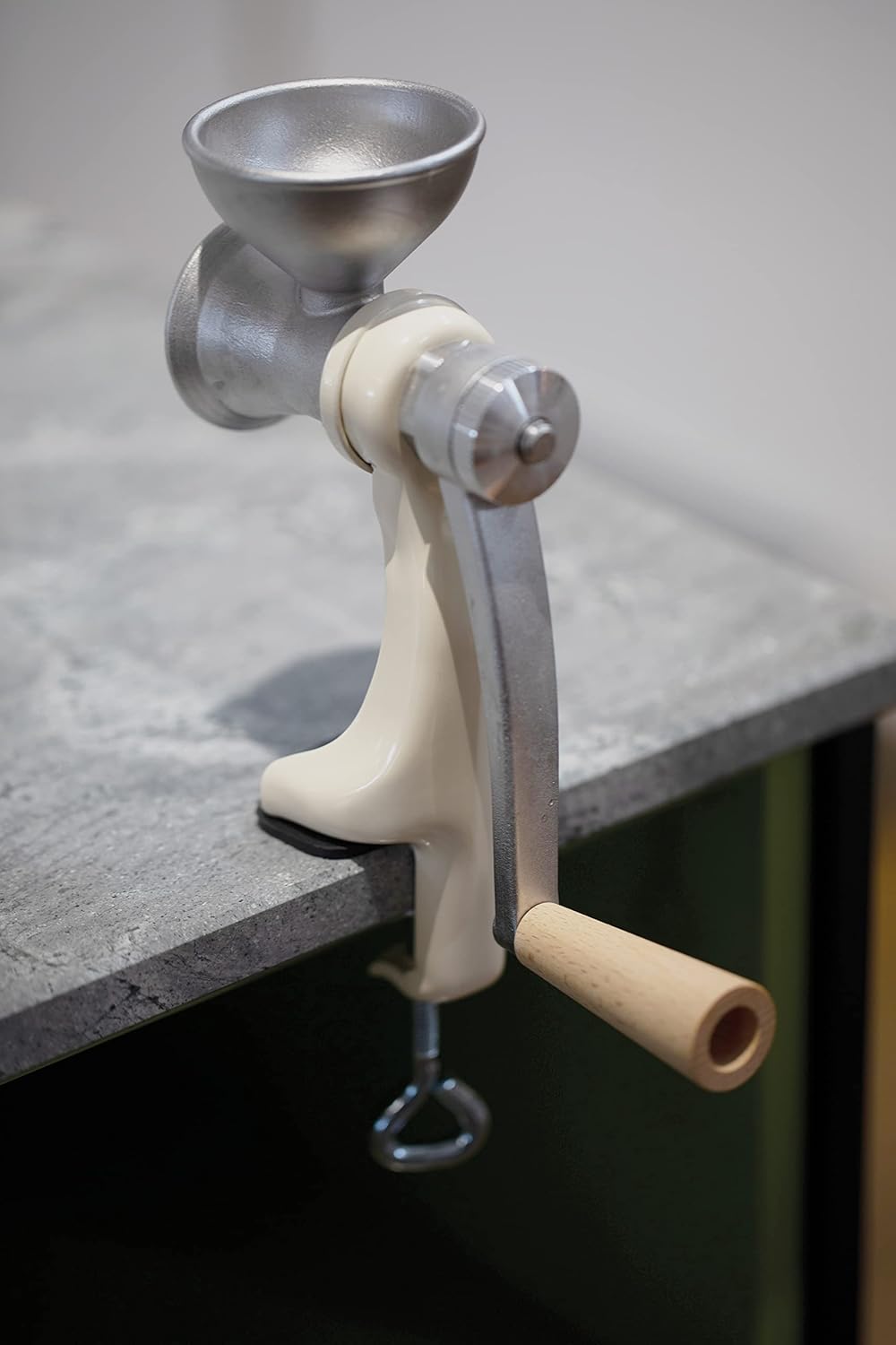 Jupiter Mohnmühle Leinsamenmühle Ölsaatenmühle creme, retro Edelstahl Küchenhelfer Handgerät manuell
