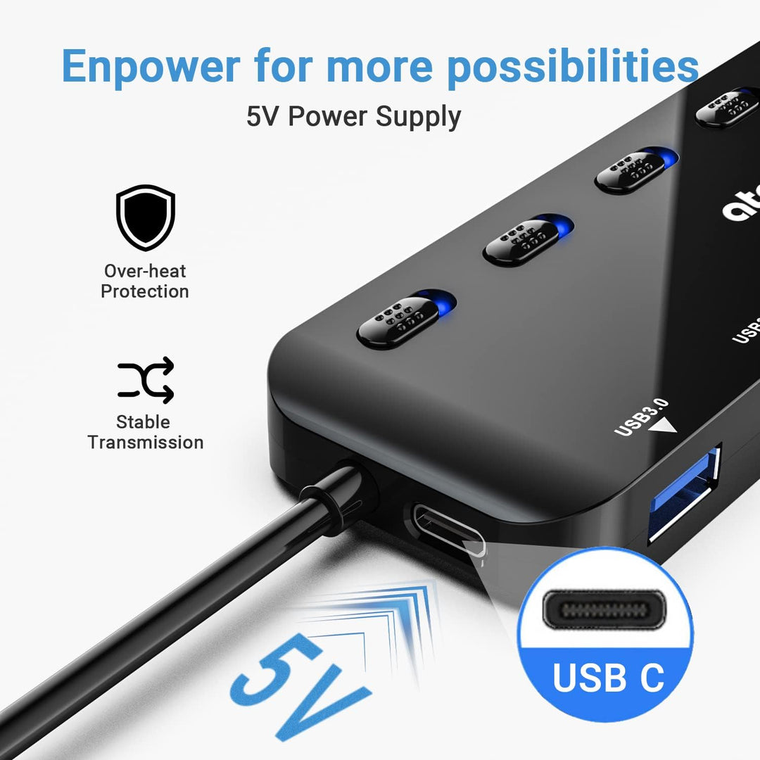 USB HUB, atolla USB Verteiler mit 7 USB3.0 Ports, Mehrfach USB 3.0 Daten Hub mit 100cm Erweitert Kab
