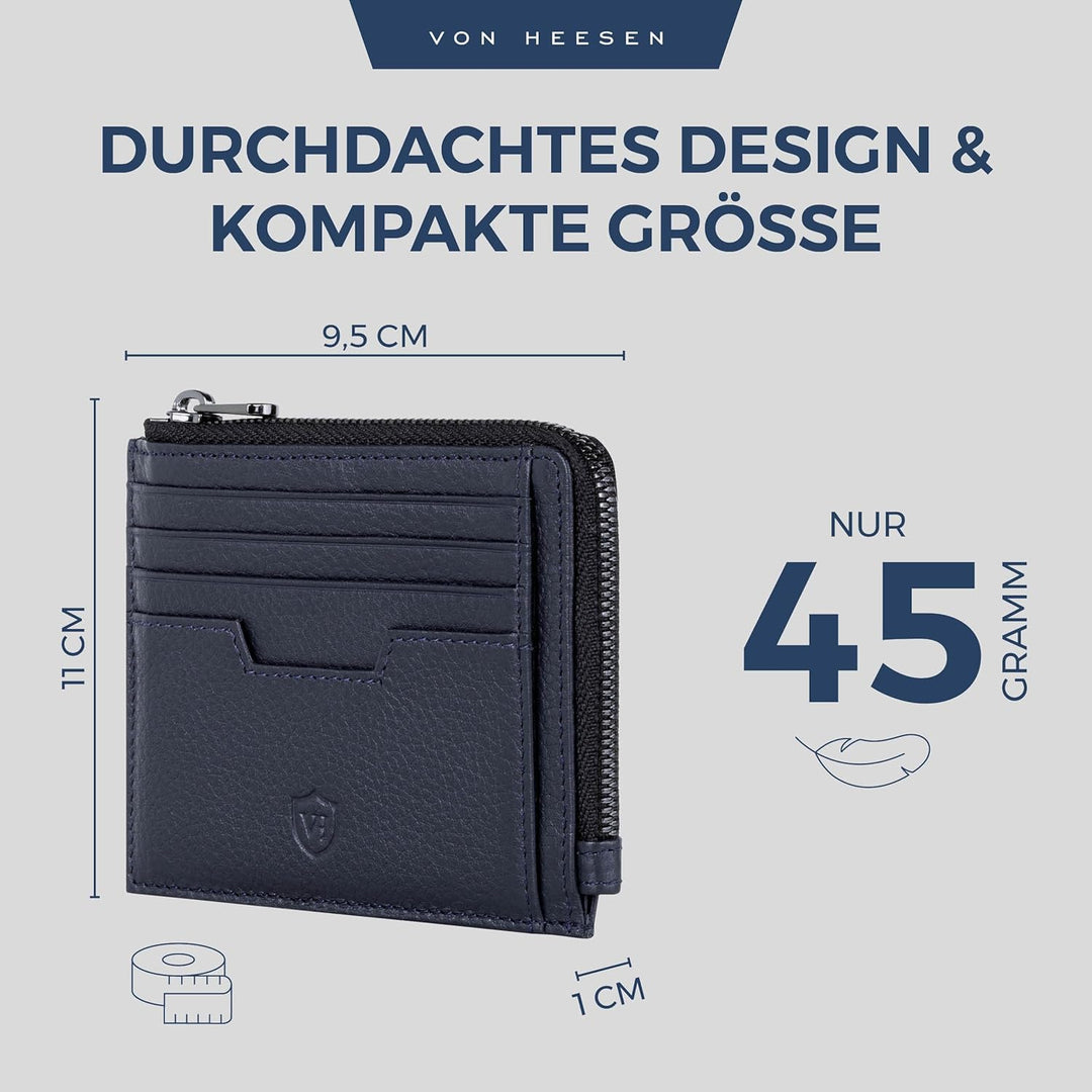 VON HEESEN Leder Kartenetui Geldbörse Herren & Damen Kreditkartenetui (Medium, Dunkelblau) Dunkelbla