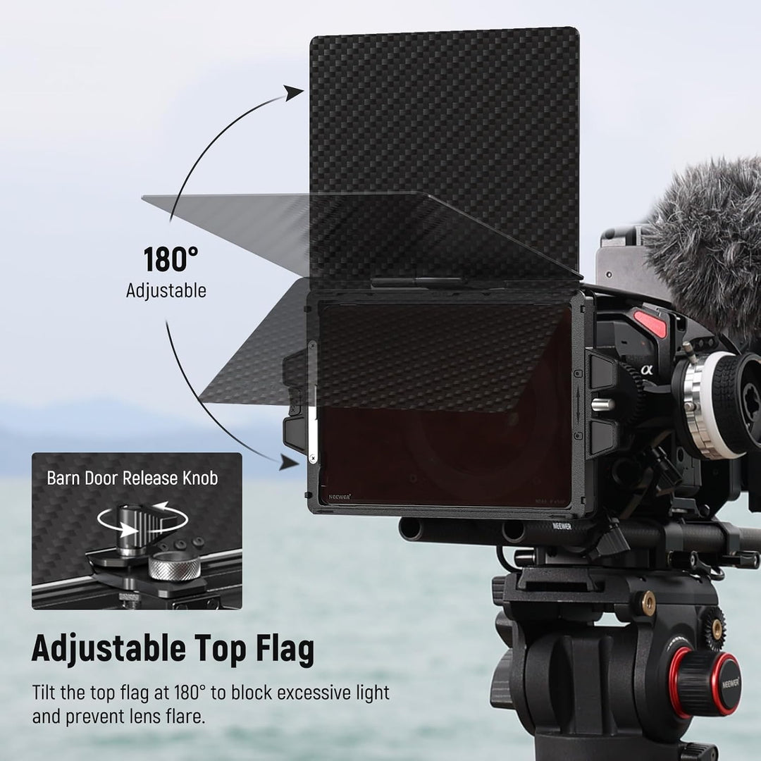 NEEWER Mini Matte Box mit einem 4" x5,65 Filterfach, Kohlefaser Flagge, 4 kreisförmigen Objektivring