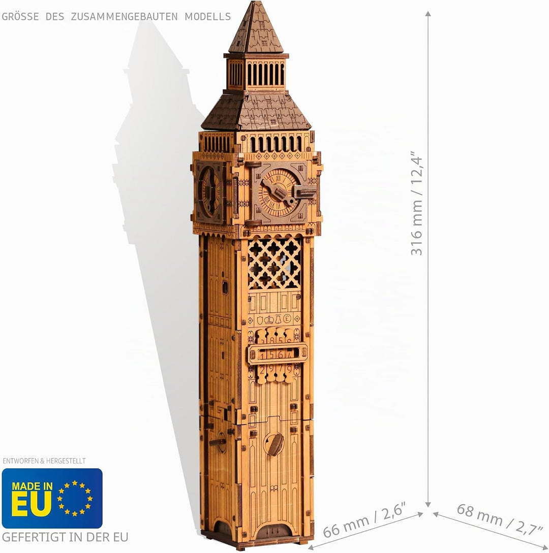 Holzpuzzle Box Big Ben - 3D Holzpuzzle für Erwachsene | Escape Room Challenge | Cluebox Style Holz T