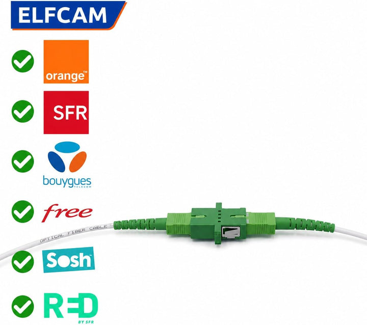 Elfcam® - 15m Glasfaserkabel SC/APC auf SC/APC Simplex Singlemode, Lieferung mit LWL Adapter, LWL ka
