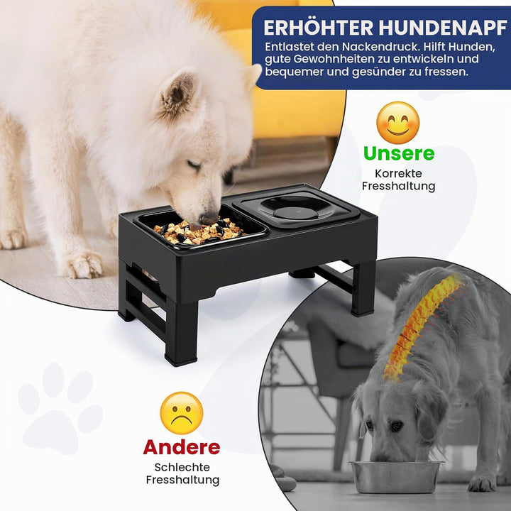 PETTOM Hundenapf Erhöht, Futterstation Hund Höhenverstellbar, Futternapf Hund Erhöht mit Auslaufsich
