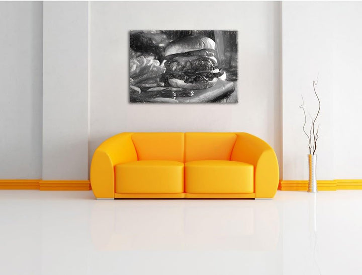 Pixxprint Saftiger Chili Cheese Burger als Leinwandbild/Grösse: 100x70 / Wandbild/Kunstdruck/fertig