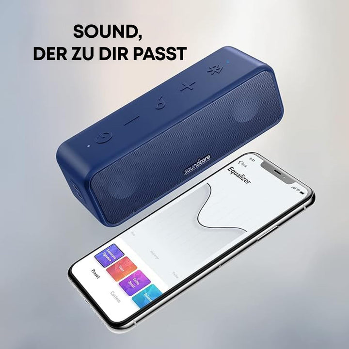 soundcore 3 Bluetooth Lautsprecher, Stereo-Sound, Audiotreiber mit Titan-Membran, PartyCast, BassUp,