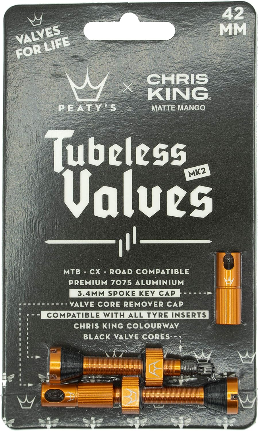 Peaty's XChris King (MK2) schlauchlose Ventile - Fahrradreifenventile 42mm Mango, 42mm Mango