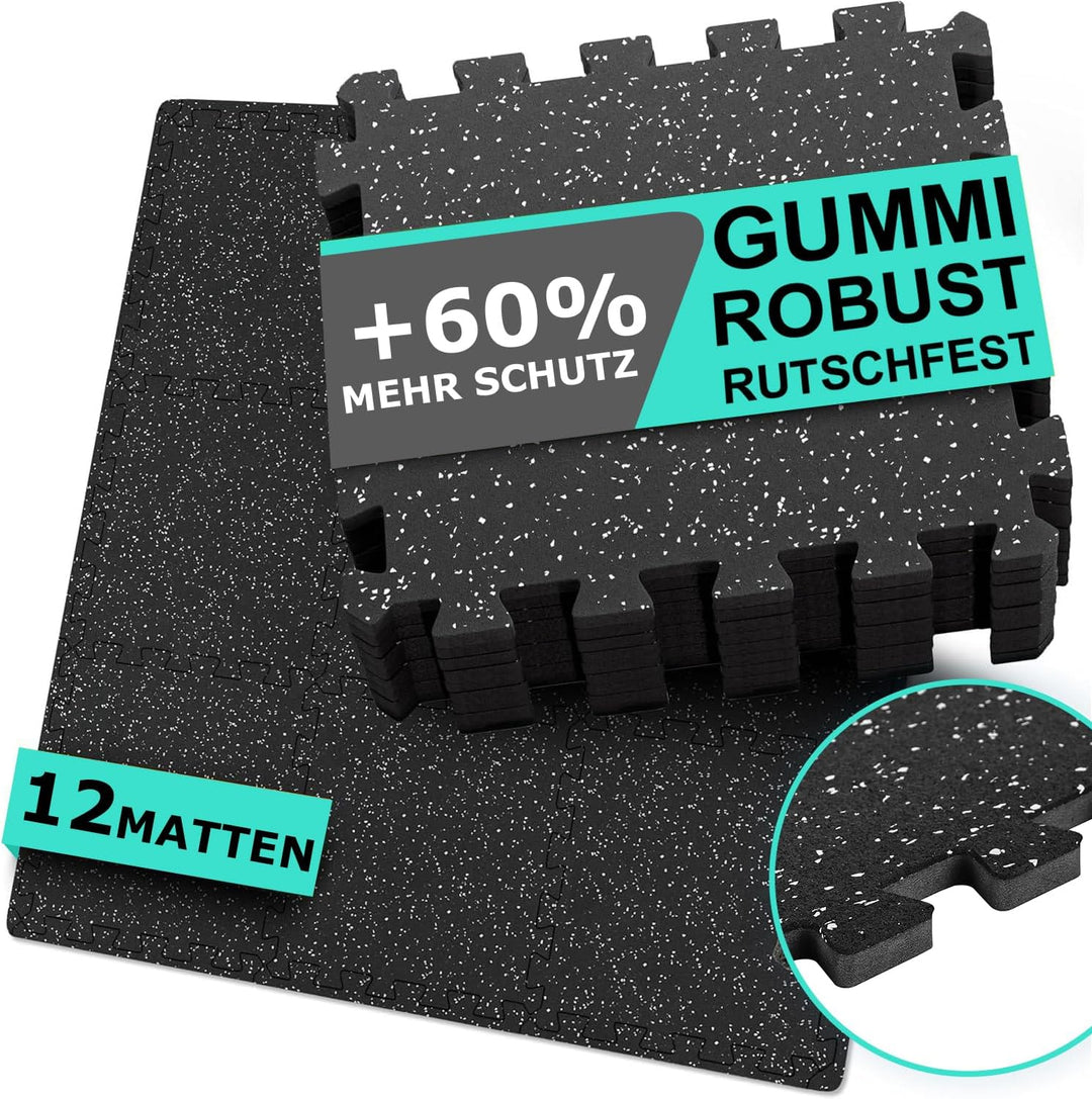 Bodenschutzmatte Fitness[31x31cm], 12 Puzzlematte, Extra Dicke Robuste Gummierte, Für Fitnessstudio