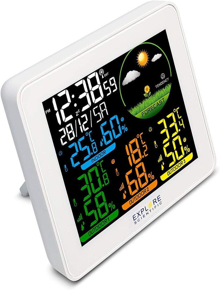 Explore Scientific Wetterstation Funk mit Aussensensor, Farbdisplay, Wettervorhersage, DCF Funksigna